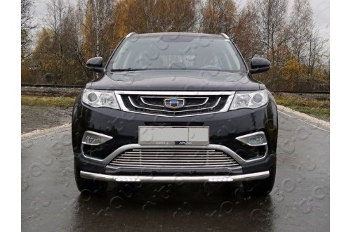 Защита переднего бампера с ДХО Geely Atlas
