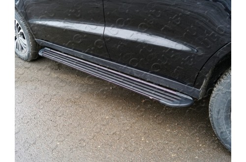Пороги алюминиевые Slim Line Black Geely Emgrand X7 рестайлинг