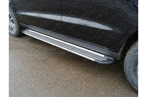 Пороги алюминиевые Slim Line Silver Geely Emgrand X7 рестайлинг